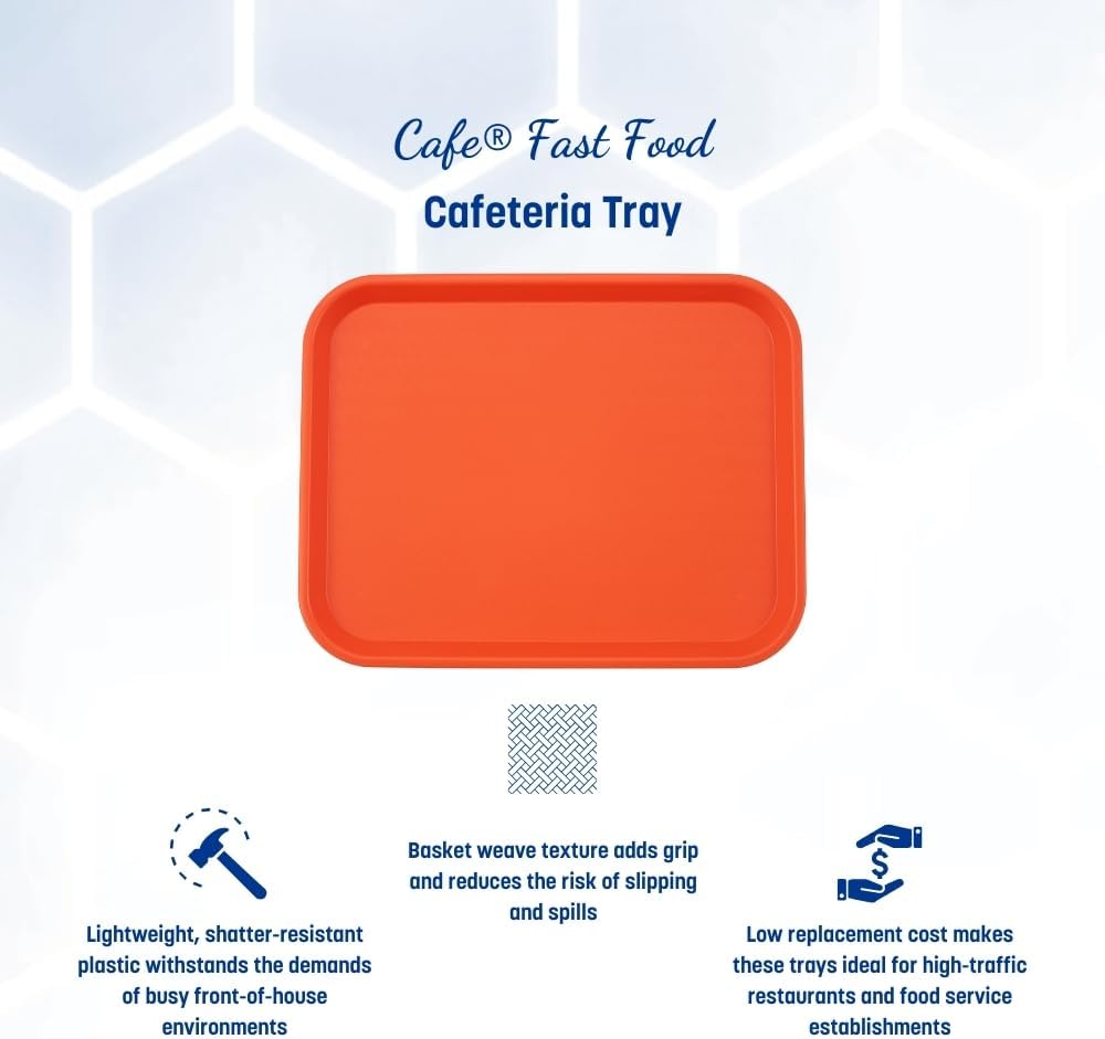 Carlisle FoodService Products Cafe Fast Food Cafeteria Tray with Patterned Surface for Cafeterias, Fast Food, And Dining Room, Plastic, 17.87 X 14 X 0.98 Inches, Orange