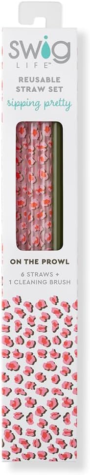 Swig Life Reusable Straws On the Prowl + Olive Straw Set & Cleaning Brush, Each Straw is 10.25 inch Long (Fits Swig Life 20oz Tumblers, 22oz, and 32oz Tumblers)