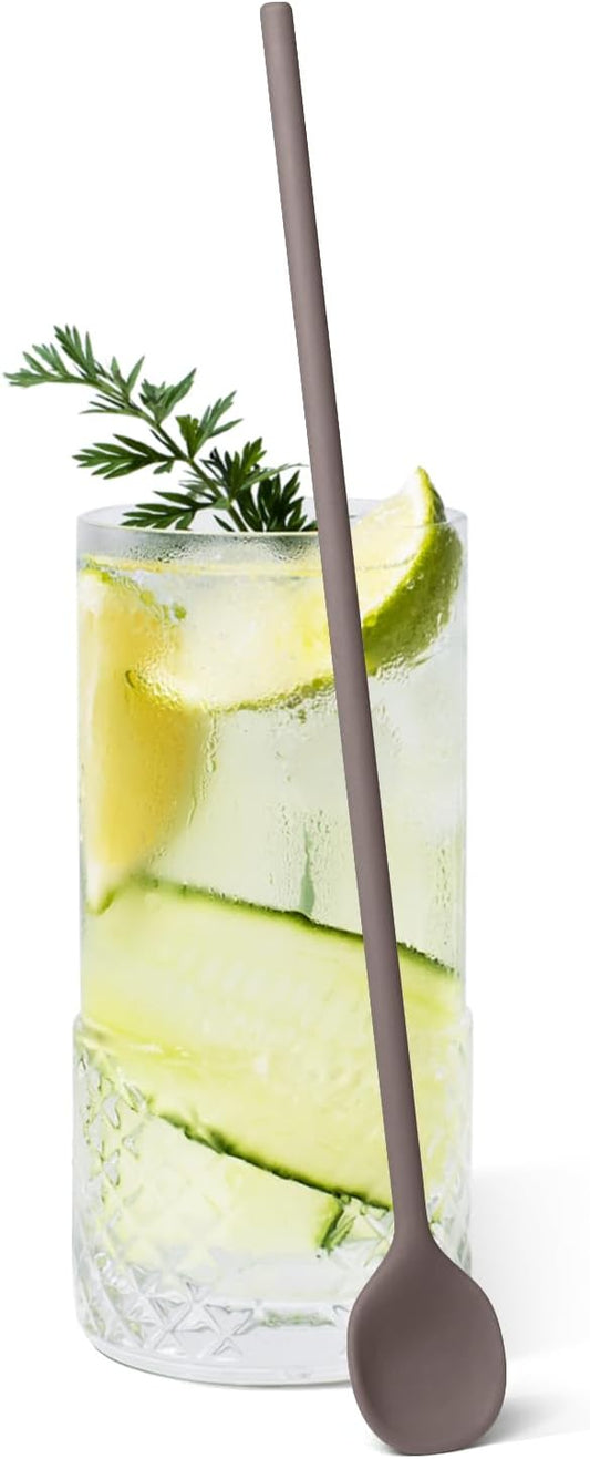 carrotez 9.9" Silicone coffee stirrer, Long Reusable Coffee Spoon for Iced Tea, Multipurpose Beverage Stirring Spoon - Cocoa Brown