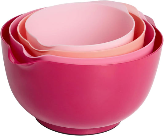 BoxedHome Classic Mixing Bowl Set, BPA Free Plastic, Microwave and Dishwasher Safe (Set of 4, Rose red), 4.5 quarts
