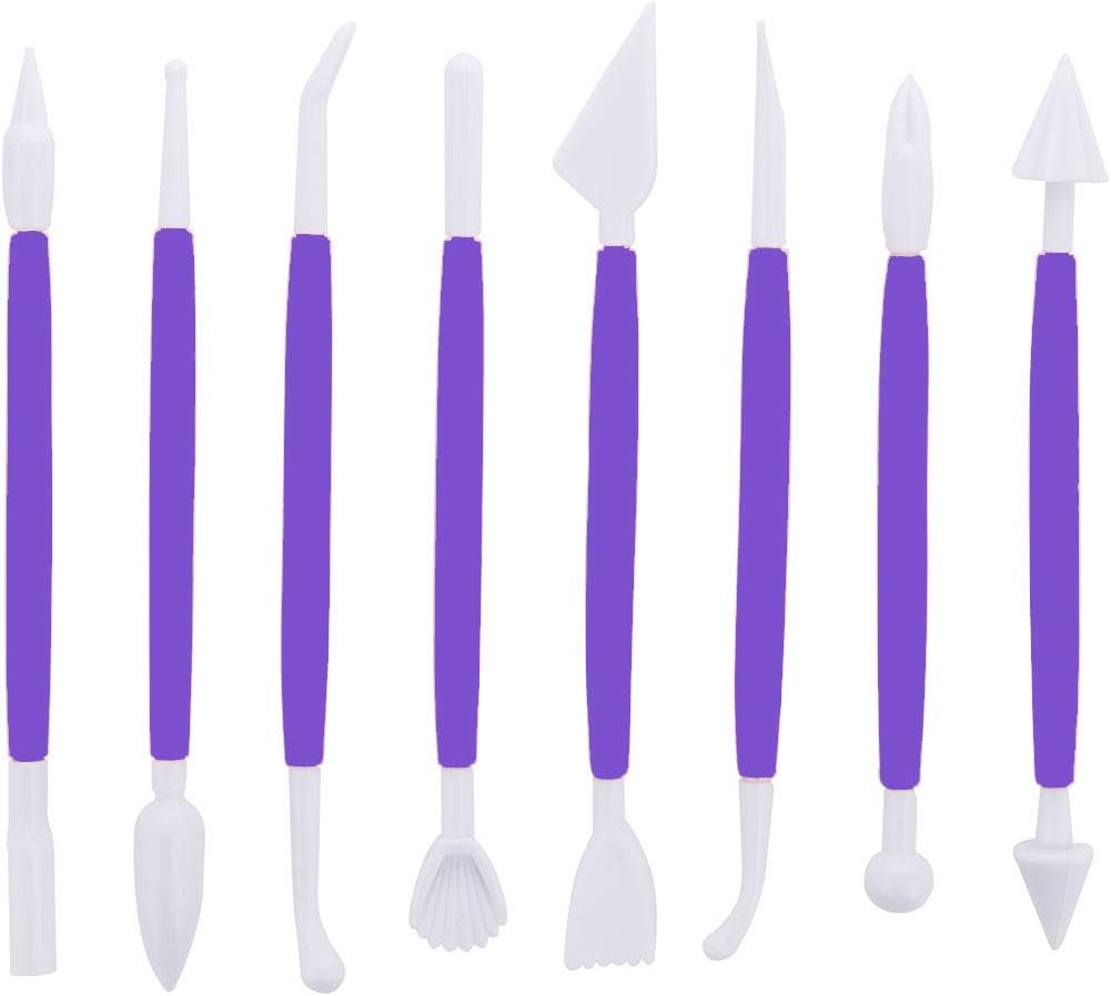 Marshmallow Fondant Cake Decorating Hand Tool 12 Pcs 5 Sets Sugarcraft Gumpaste Icing Smoother Rolling Pin Trimmer Cutter Embosser Flower Scissor Modelling Accessories Supplies Kit Purple
