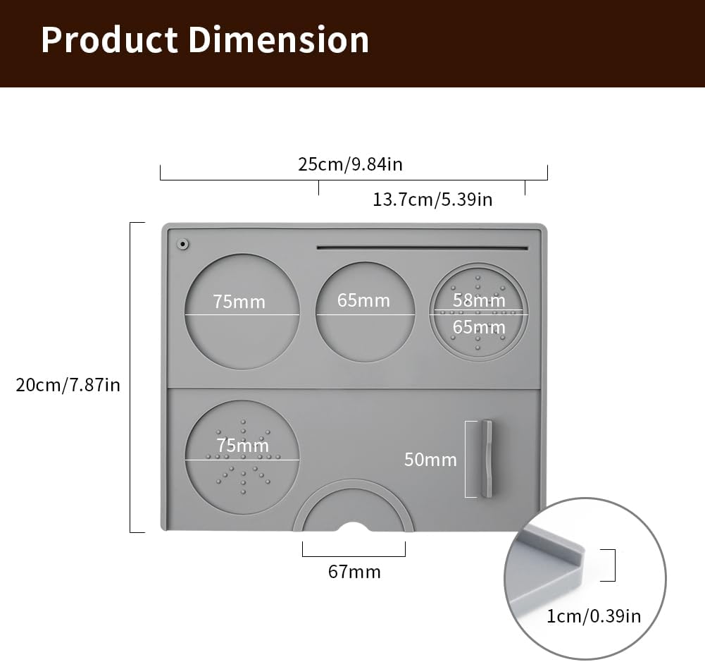 Espresso Tamping Mat - Espresso Tamping Station Food Grade Silicone Coffee Tamper Mat Espresso Accessory for Baristas Home Kitchen Bar Coffee Shop 9.84Inch x 7.87Inch (Grey)
