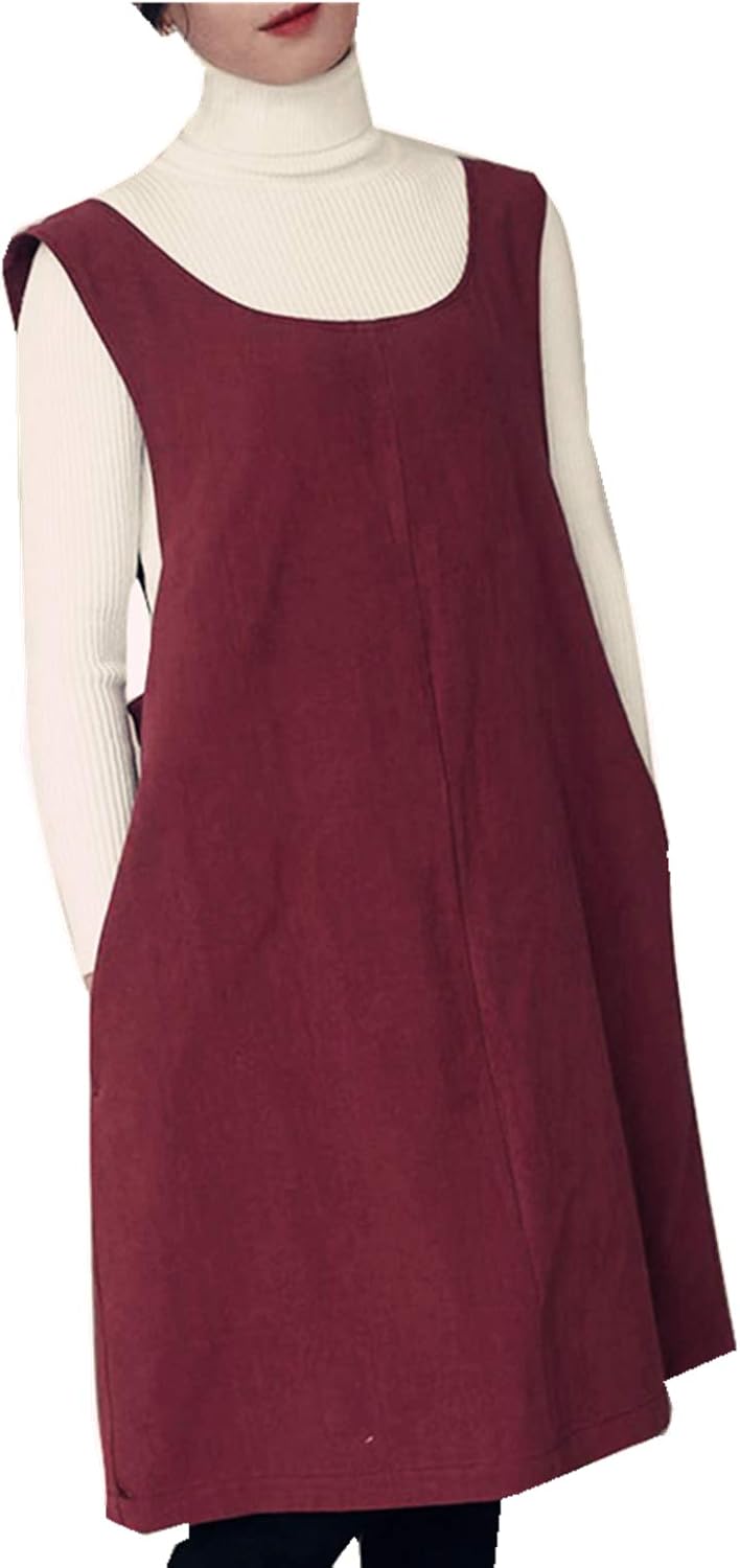 Cotton Linen Japanese Apron Halter Cross Back Bandage X Shape Aprons Two Pockets