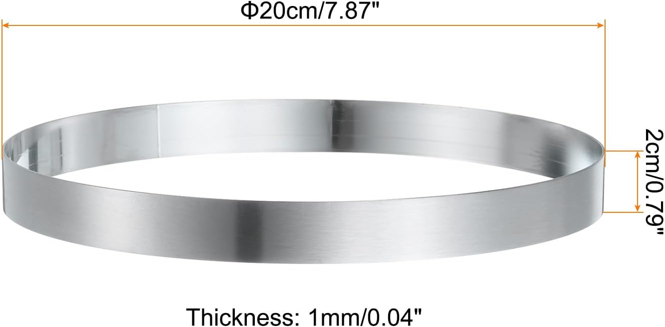 HARFINGTON Round Cake Ring 7.87 x 1 Inch Seamless Stainless Steel Pastry Mousse Dessert Ring Mirror Coating for Baking Cooking English Muffins Crumpet Making Tool