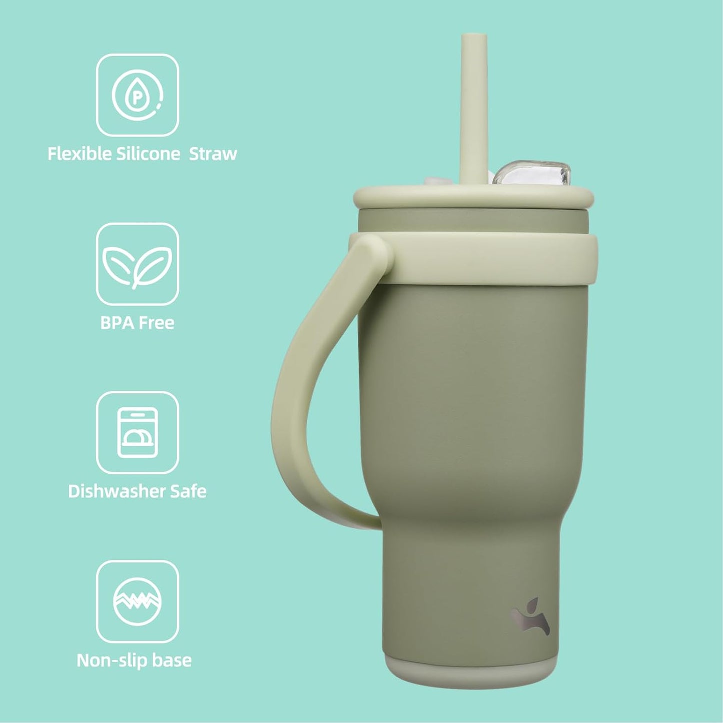 30 oz Tumbler with Side Handle, Insulated Water Bottle with Straw and 2 in 1 Lid, Stainless Steel Cup Travel Coffee Mug for Sports Office Gym,Camp Green