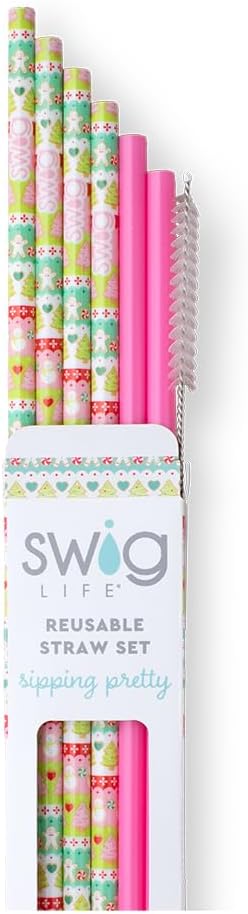 Swig Life Reusable Straws Cookie Jar + Pink Tall Straw Set & Cleaning Brush, Each Straw is 10.25 inch Long (Fits Swig Life 20oz Tumblers, 22oz, and 32oz Tumblers)