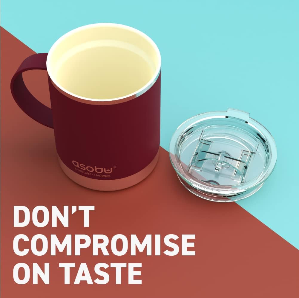 asobu Ultimate Ceramic Travel Mug, 12oz Insulated Stainless Steel Coffee Cup with Handle & Splash-Resistant Lid, Ceramic Lined for Pure Taste, BPA-Free, Double-Wall Vacuum for Hot Drinks