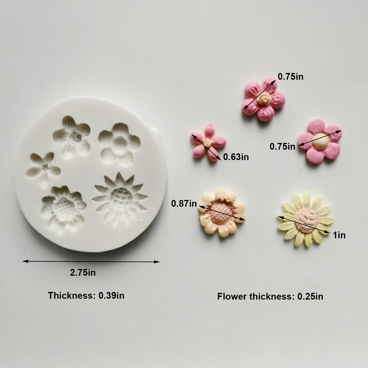 Small Lovely items Silicone Fondant Molds Set For Cake Topper, Gumpaste, Candy & Chocolate, Polymer Clay and More (Flowers & Leaves)