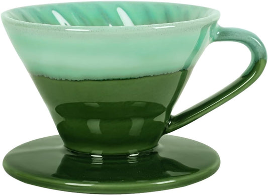 Ceramic Coffee Dripper Filter 02-4Cup Pour Over Coffee Dripper, 60 Angle Cone Ceramic Hand Brew Coffee Cup Retro Filter Set Reusable Portable Coffee Maker (Green)