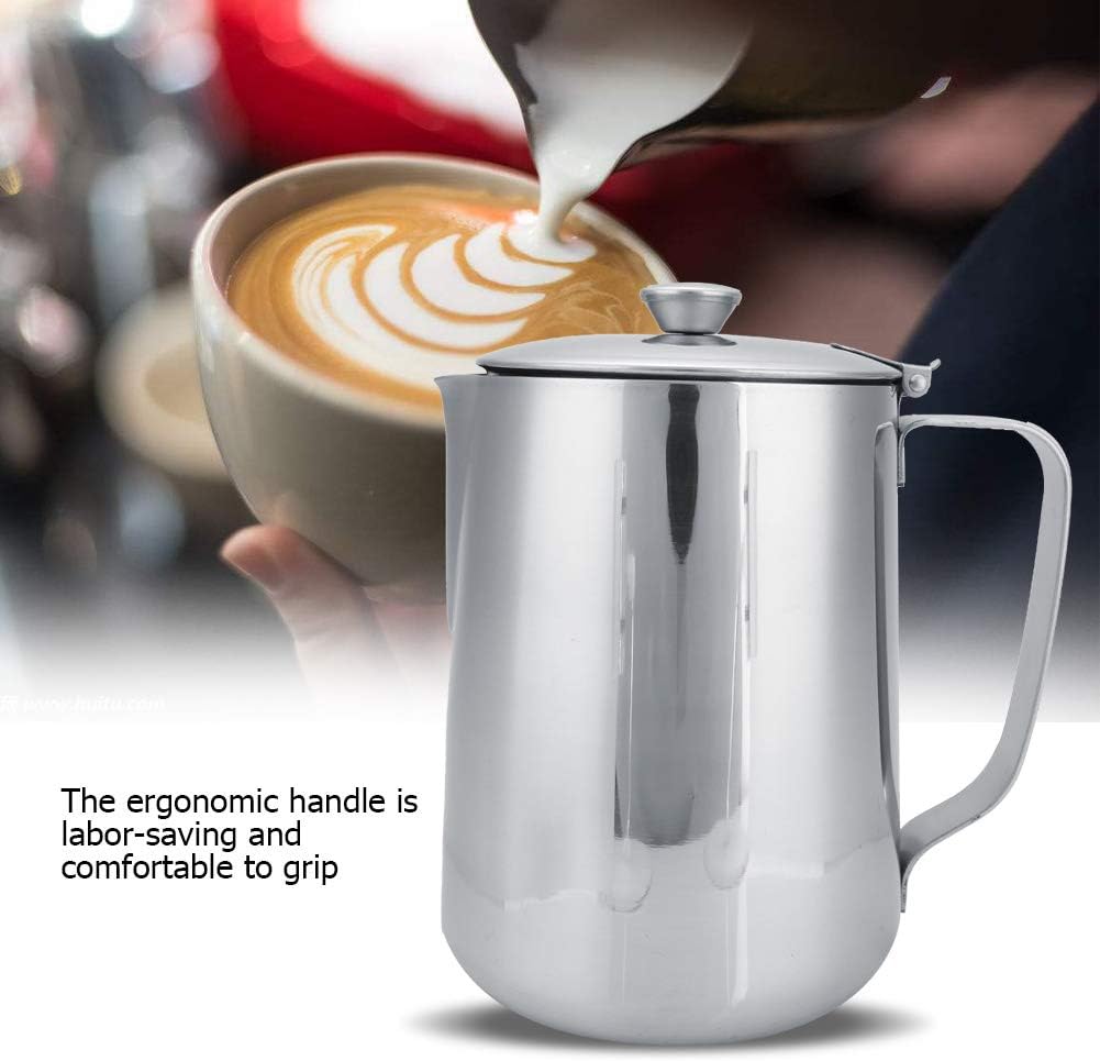 Commercial Grade Stainless Steel Coffee Steaming Pitcher Milk Frothing Cup Jug with Lid (350mL)