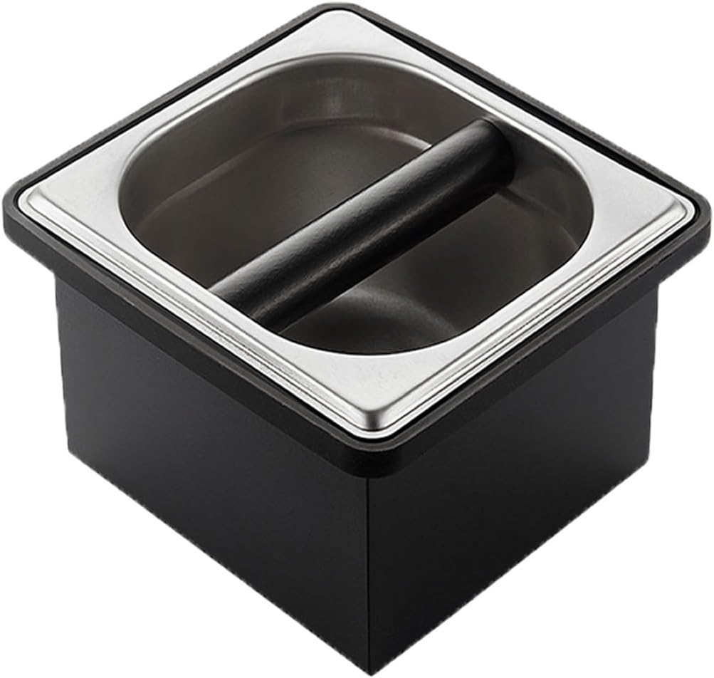 Coffee Knock Box, Stainless Steel Coffee Espresso Knock Box Coffee Grounds Bin with Noise Reduction Rubber Ring, Barista Espresso Machine Accessories