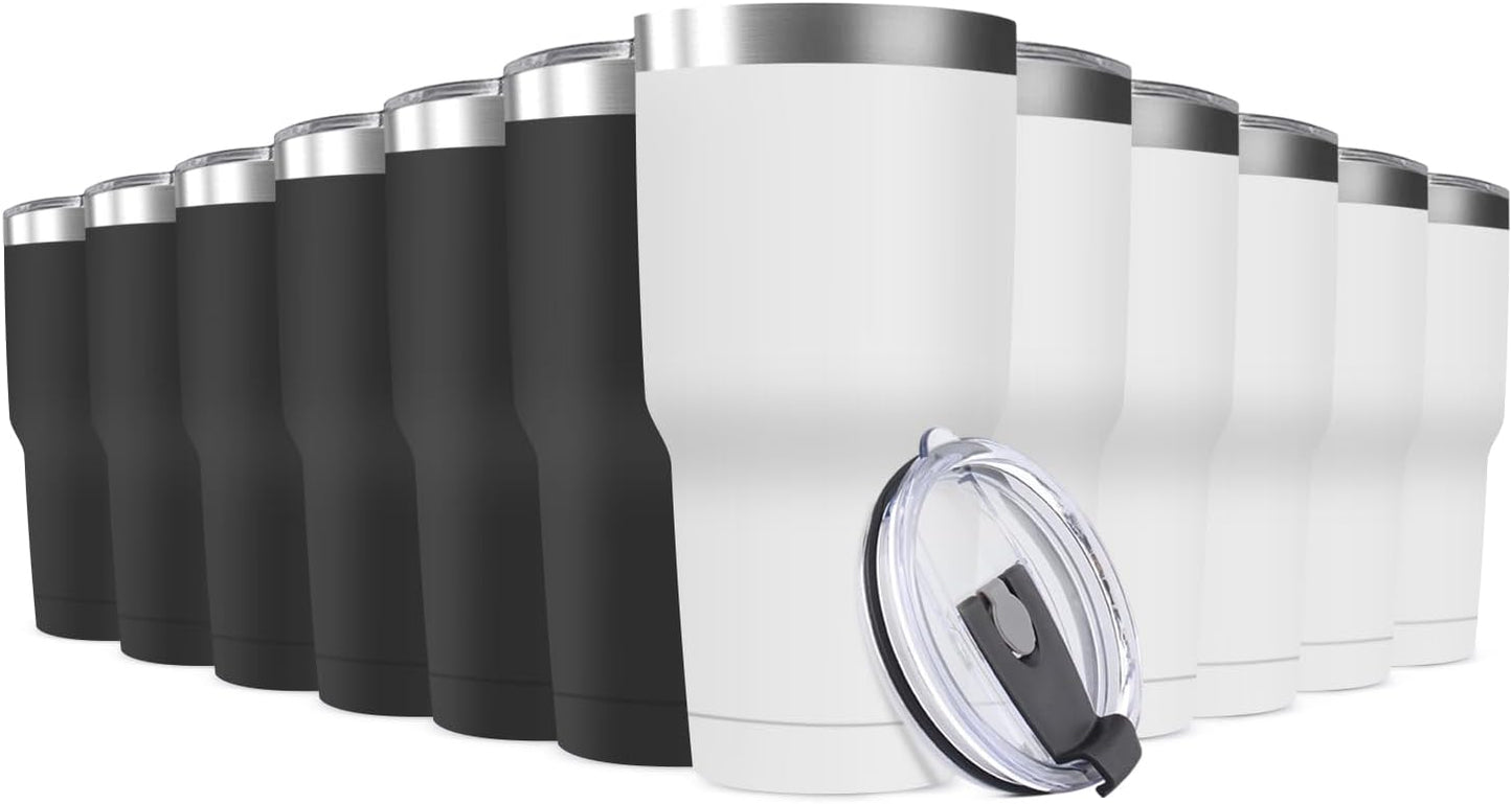 30oz Stainless Steel Travel Mug with Lid, 12 Pack Double Wall Vacuum Insulated Bulk Tumbler, Powder Coated Coffee Cup Suitable for Vehicle Cup Holders