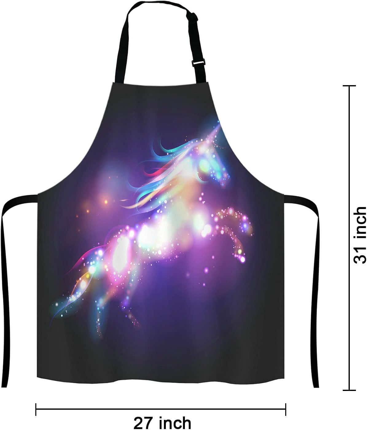 Unicorn Magic Design With Stars Adjustable Bib Apron, Unicorn Rainbow Galaxy Space Cooking Kitchen Apron for Men Women