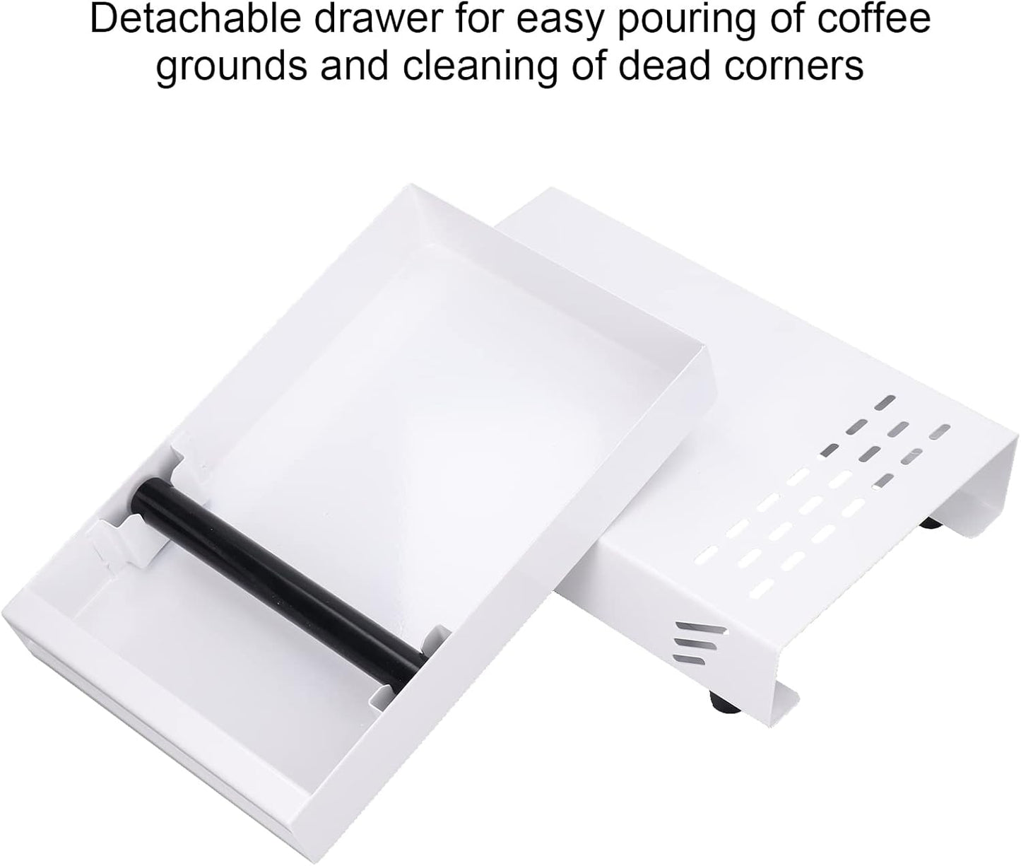 Coffee Knock Box Drawer, Stainless Steel Espresso Knock Box with Six Non Slip Feet, Removable Rubber Lever, Coffee Ground Container, for Household Shop (White)