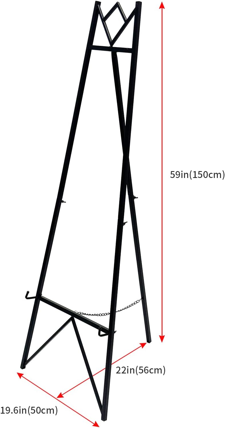 58 Inch Iron Adjustable Arts & Crafts Easels,Metal Easel Stand with Chain Support for Mirror,Floor Easels for Display Wedding Sign(Black)