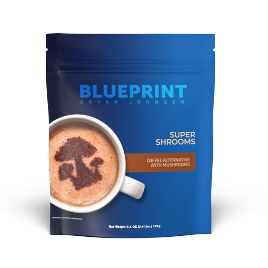 Blueprint by Bryan Johnson Super Shroom Coffee – Mushroom Coffee with Lion’s Mane, Reishi & GABA – 70mg Caffeine – Focus & Energy Coffee – Adaptogenic Coffee Alternative – 30 Servings