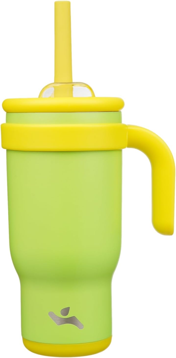 18 oz Tumbler with Side Handle, Insulated Water Bottle with Straw and 2 in 1 Lid, Stainless Steel Cup Travel Coffee Mug for Sports Office Gym,Lime