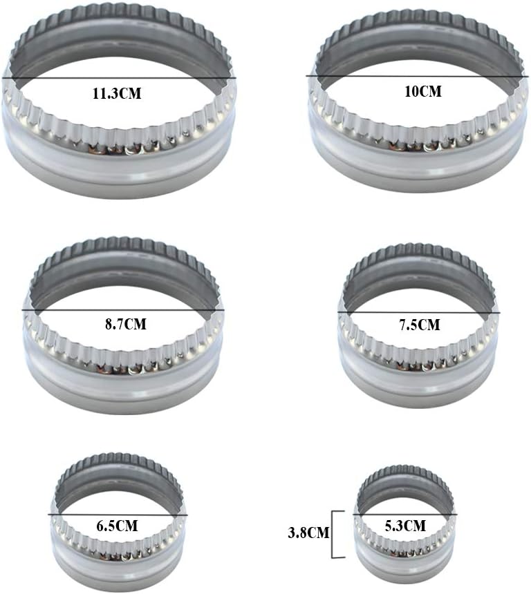 Fluted Cookie Cutters- Round Biscuit Cutters Set of 6 Pieces, Double Sided Fluted and Plain Edge Cookie Cutters, Stainless Steel