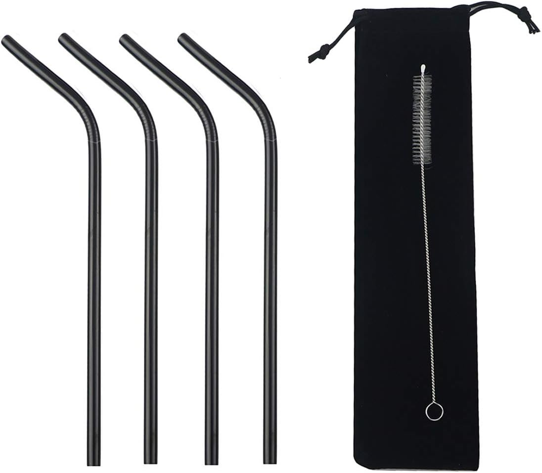 Gugrida Metal Straws Stainless Steel Straws 8.5" Drinking Straws Reusable 4 Set - Ultra Long Muti Color-Cleaning Brush for 20/30 Oz for Trail Tumblers Yeti RTIC SIC Ozark (4 Bent|1 Brush）