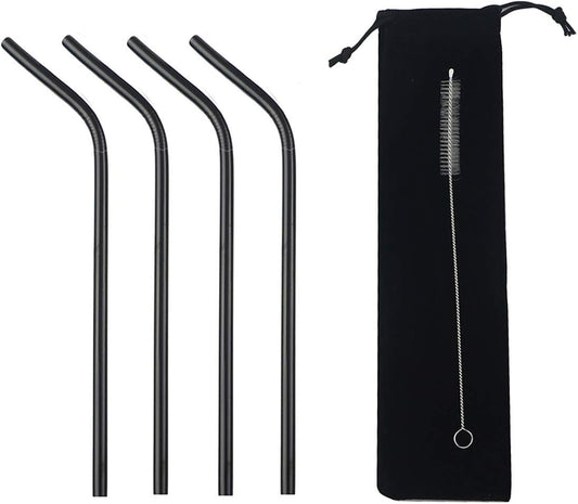 Gugrida Metal Straws Stainless Steel Straws 8.5" Drinking Straws Reusable 4 Set - Ultra Long Muti Color-Cleaning Brush for 20/30 Oz for Trail Tumblers Yeti RTIC SIC Ozark (4 Bent|1 Brush）