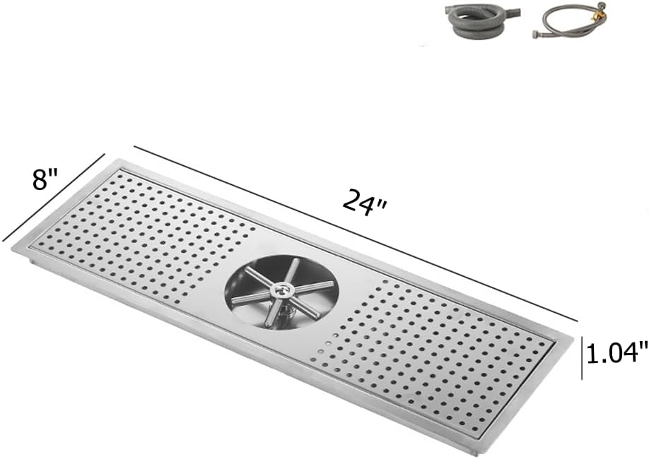 BRONCHO 24" x 8" High-Pressure Automatic Cup Washer | 304 Stainless Steel Sink Rinser with Integrated Drip Tray | for Commercial & Home Use
