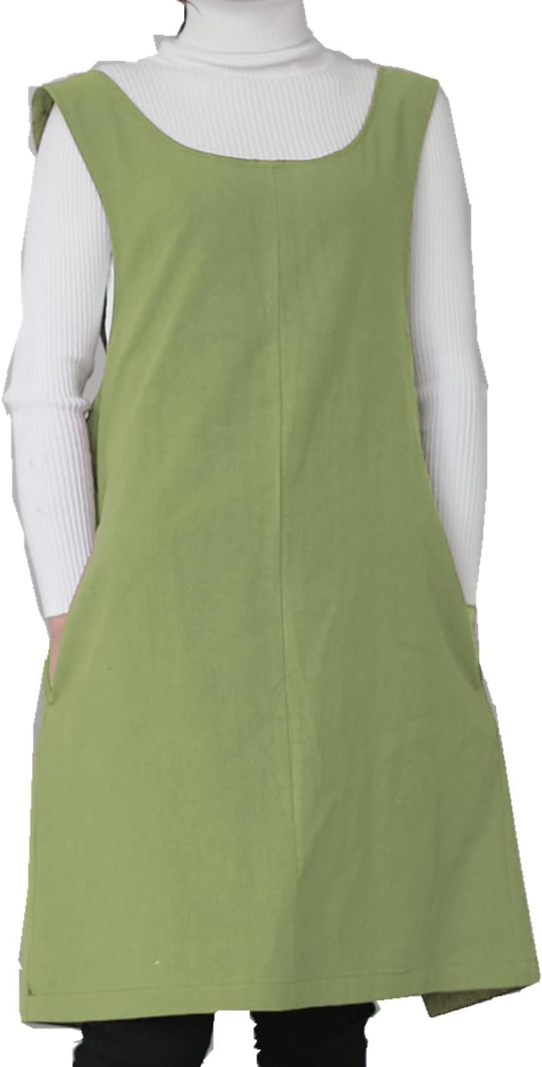 Cotton Linen Japanese Apron Halter Cross Back Bandage X Shape Aprons Two Pockets