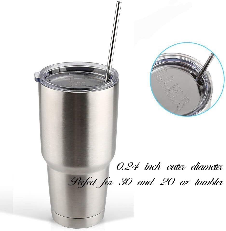 Set of 10 Stainless Steel Straws, HuaQi Straight Reusable Drinking Straws 10.5'' Long 0.24‘’ Dia for 30 oz Tumbler and 20 oz Tumbler, 2 Cleaning Brush Included (10 Straight Straw + 2 Brushes）