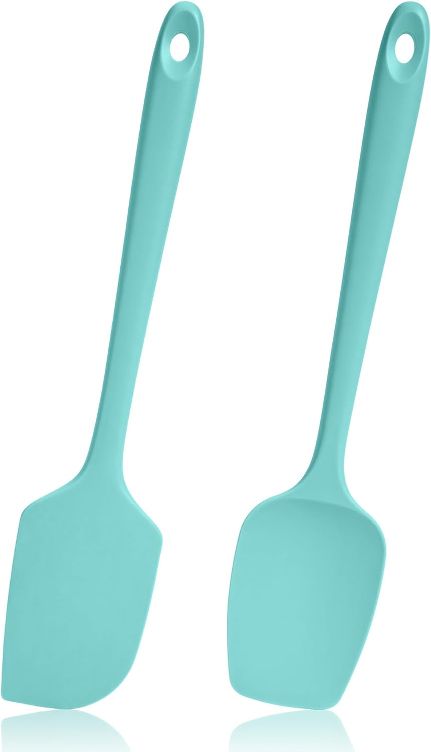 600ºF Heat Resistant Spatulas, High Heat Food Safe Semless Kitchen Silicone Scraper Set for Cooking Baking Mixing Scraping Stirring Nonstick Cookware Pan Bowl (2Pcs,Aqua Sky)