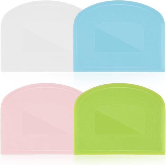 4 Pieces Food Scraper, Flexible Dough Scraper, Dough Scraper for Sourdough, Multifunctional Kitchen Scraper Tool, Baking Scraper, Bread Dough Cutter, Cake Smoother for Icing (White, Green, Blue, Pink)
