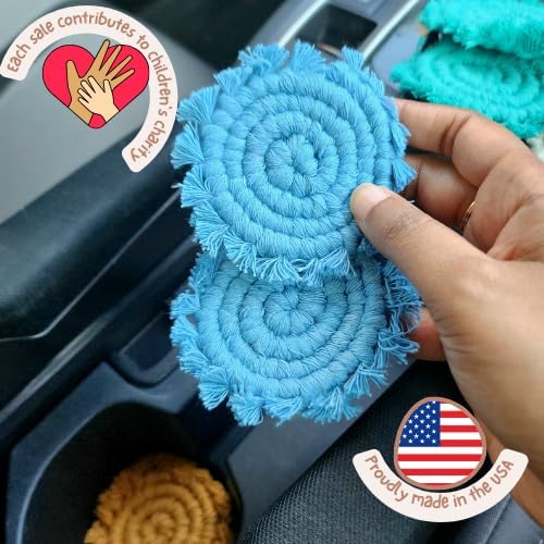 Cotton Car Coasters for Cup Holders, 2PC Car Cup Coasters, Drink Coaster Holder, Cute cupholder Coaster Accessories for Women, Macrame, Boho (Cloudy Day)