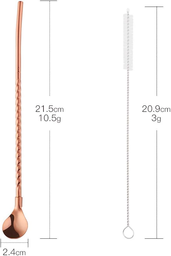 10 pcs Metal Straw Spoons with 2 Cleaning Brushes, Reusable Drinking Spoon Straws for Iced coffee, Iced tea, Milkshake, Cocktail, Smoothies (mix colors)