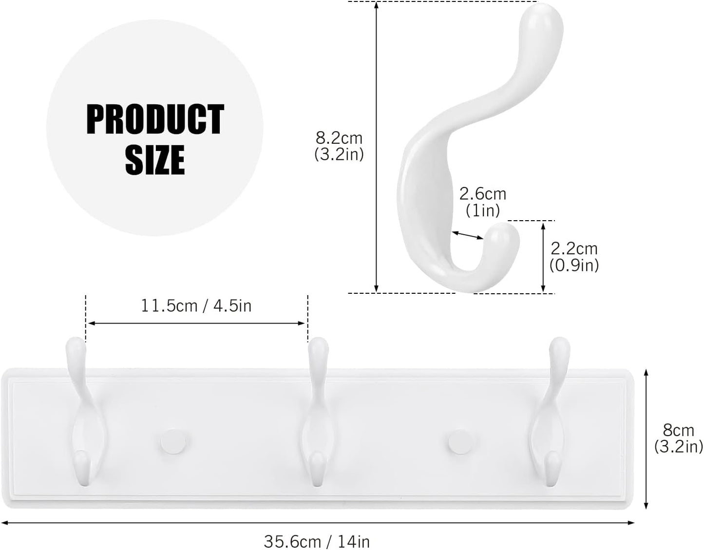 Wooden Coat Rack, Wall-Mounted Organizer for Closet, Entryway, Hallway, Foyer, Bedroom, Heavy Duty Double Hooks for Hanging Towels, Bags, Hats, Jackets, Key (White, 3 Hooks)