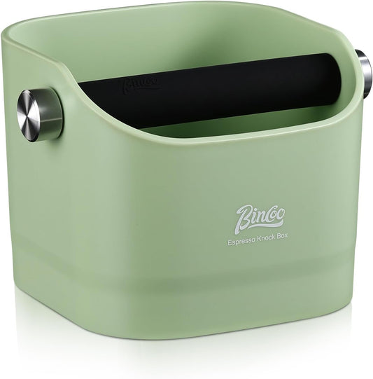 Espresso Knock Box - Bincoo Espresso Machine Knock Box/Espresso Grounds Knock Box, Barista Style Coffee Knock Box for Grounds with Removable Shock-Absorbent Knock Bar and Anti-Slip Base. (Green)