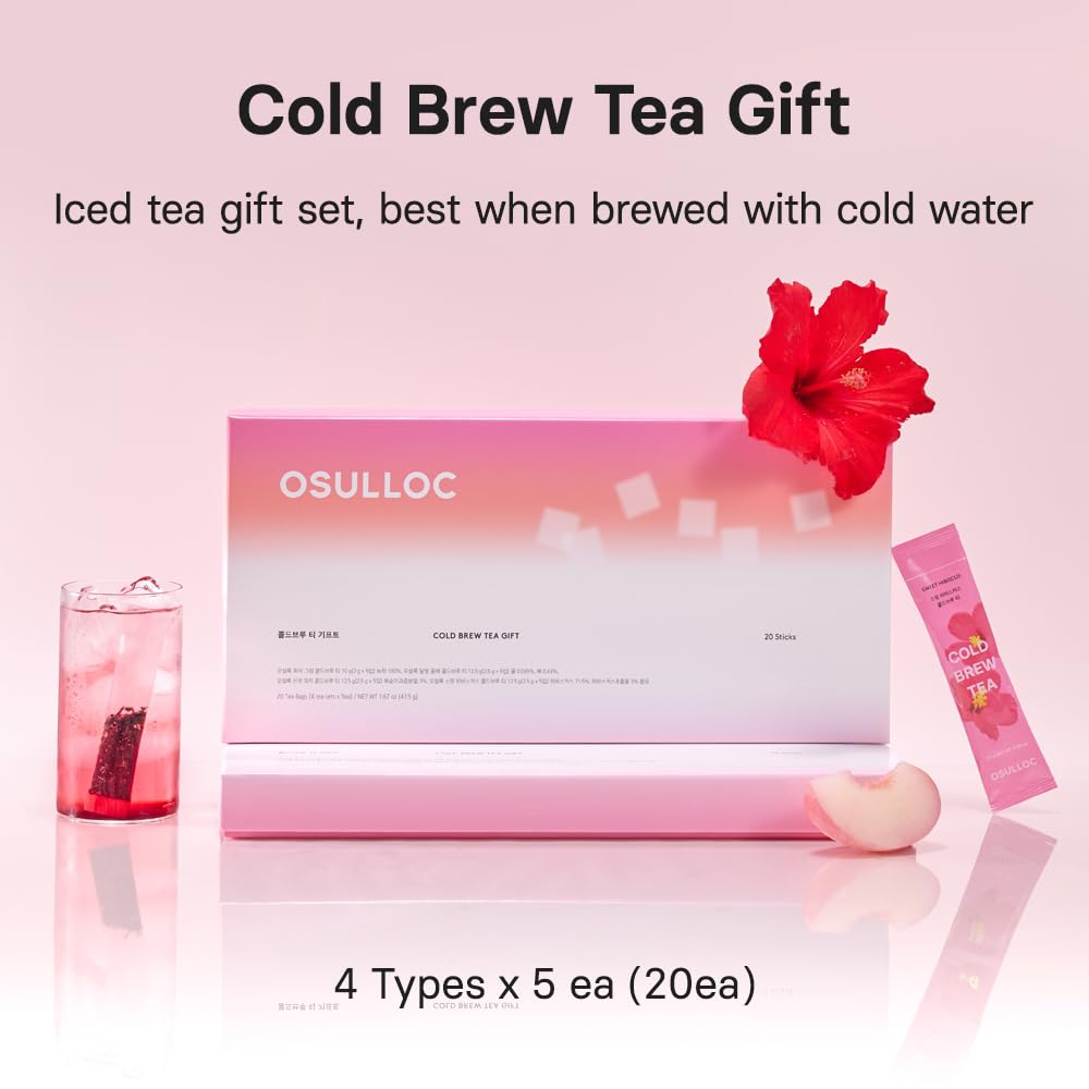 OSULLOC Cold Brew Tea Gift (20 count, 4 flavors x 5 EA) | Assorted Korea Iced Tea Bag Gift Sampler Set for Summer | Easy-to-go stick type Tea Bag Series | Premium Blended Tea from Jeju