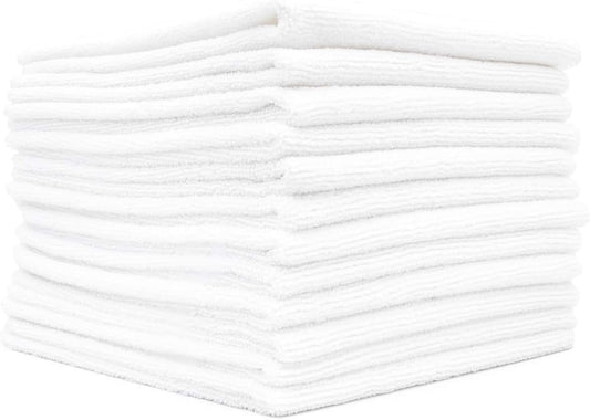 The Rag Company - All-Purpose Microfiber Terry Cleaning Towels - Commercial Grade, Highly Absorbent, Lint-Free, Streak-Free, Kitchens, Bathrooms, Offices, 300gsm, 14in x 14in, White (12-Pack)