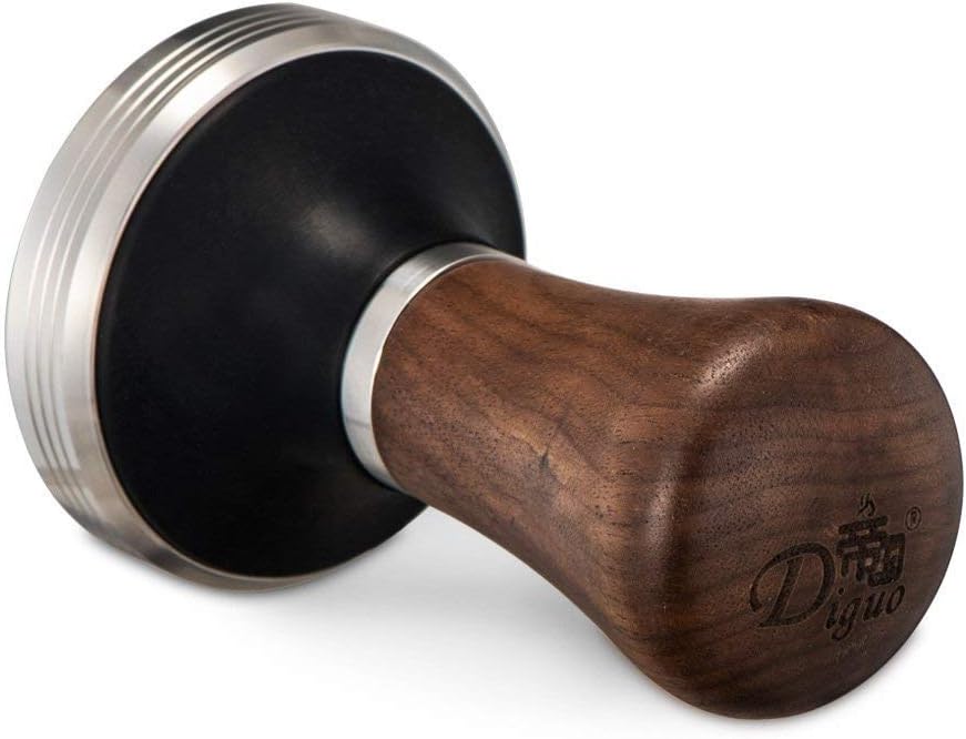 Diguo Elegance Wooden Coffee Tamper for 51mm Portafilter. Stainless Steel Flat with Height Adjustable Wooden Handle