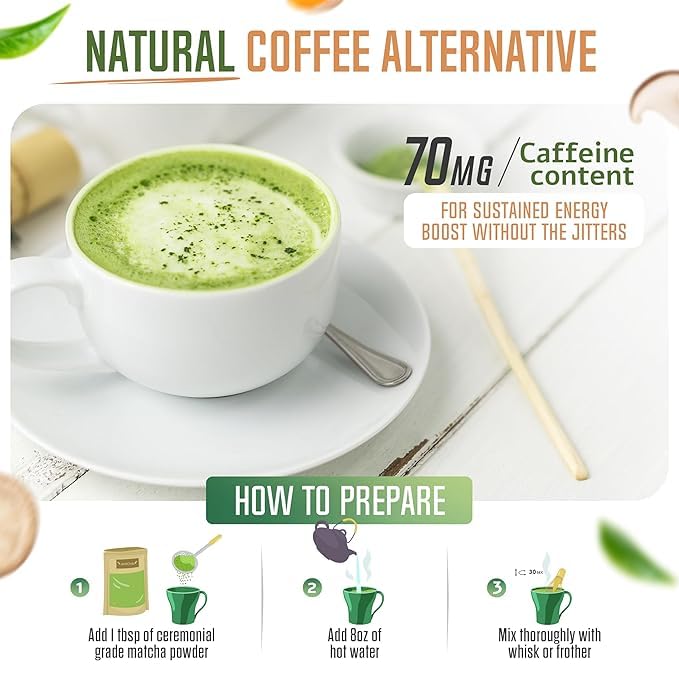 ReviTEAlize Organic Matcha Mushroom Powder - Organic Ceremonial Grade - Coffee Alternative - Latte (60 Servings)