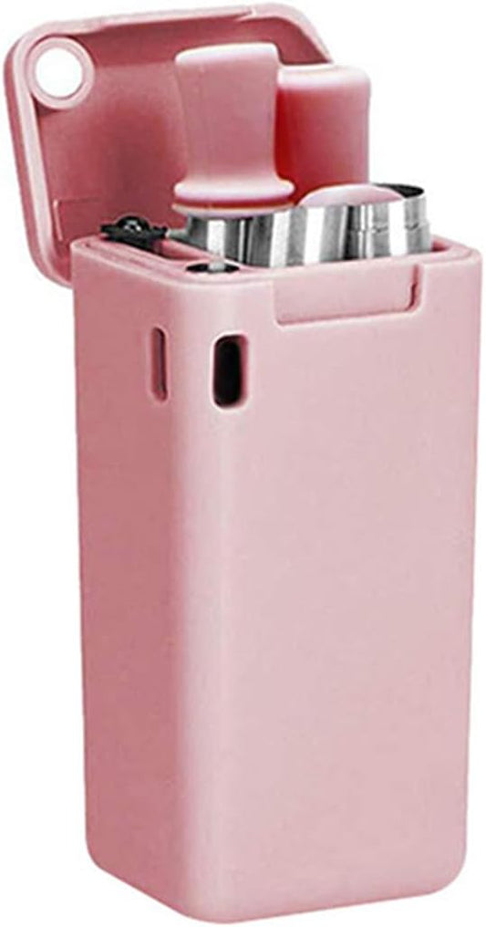 Foldable Straw with Storage Box, Reusable Folding Stainless Steel Straw, Portable Collapsible Set with Silicone Tip and Cleaner Brush for Travel Home Work (pink)