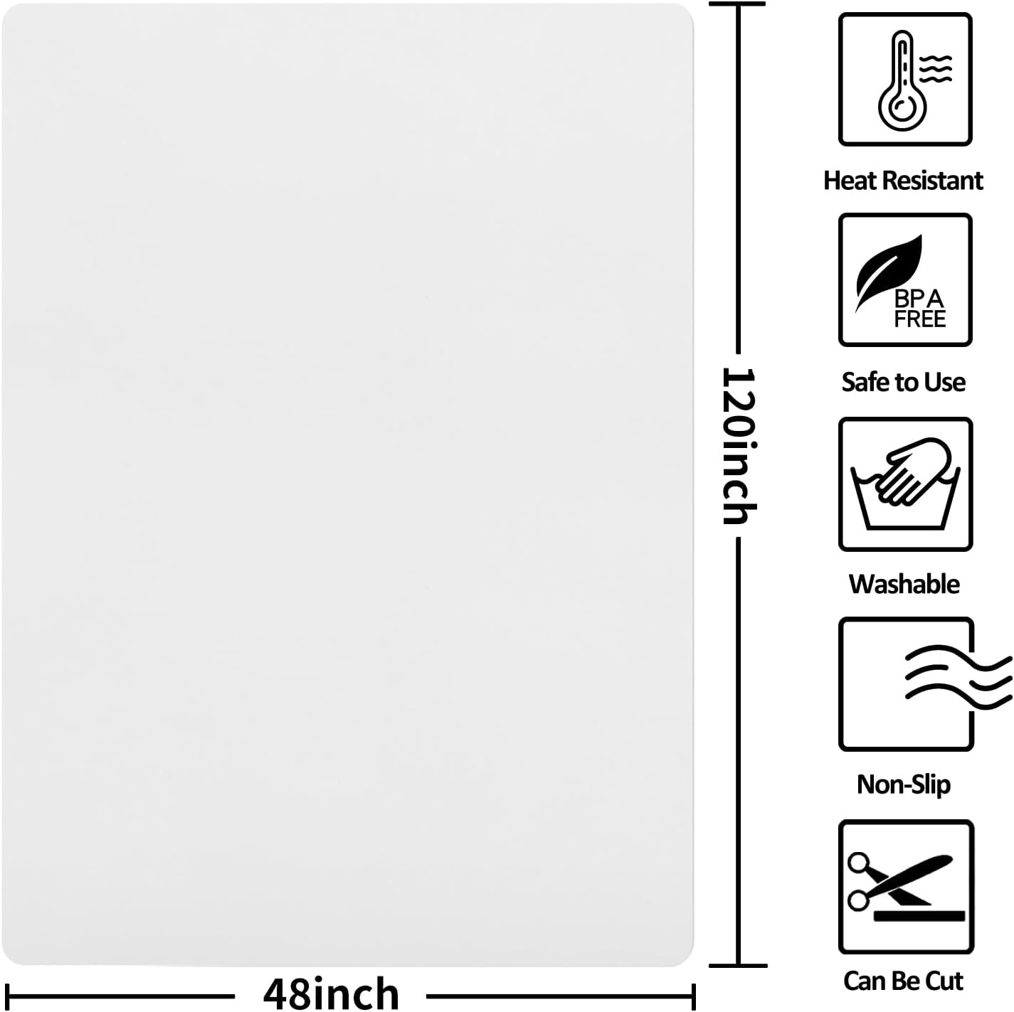 Extra Large Silicone Mat,Silicone Mats for Kitchen Counter Island Dinner Table Countertop Protector Heat Resistant Mat (120” x 48”, Translucent)