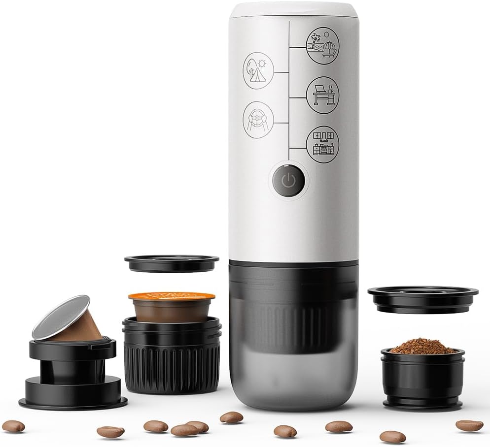 BENFUCHEN 3-in-1 Portable Espresso Machine With NO Heating Function, Type-C Charging Electric Espresso Maker, 17 Bar Mini Coffee Maker For N ESPRESSO/DolceGustoPods & Ground Coffee On the Go, White