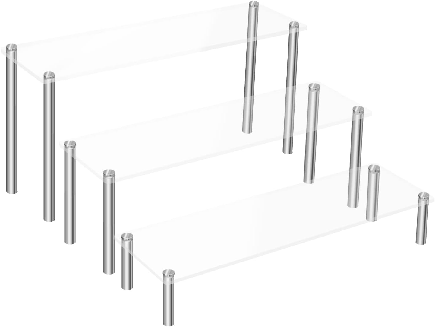 3 Pcs Acrylic Riser, Display Stand Clear Shelf for Cupcake Food Desserts Holder Cosmetic Products Tabletop Use and More (Large)