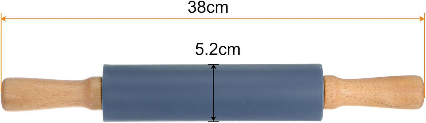 HARFINGTON Silicone Rolling Pins for Baking 15 Inch Wooden Handle Non Stick Rolling Pin Small Roller Playdough Rolling Pins for Dough Pizza Pastry Fondant Kitchen, Drak Blue