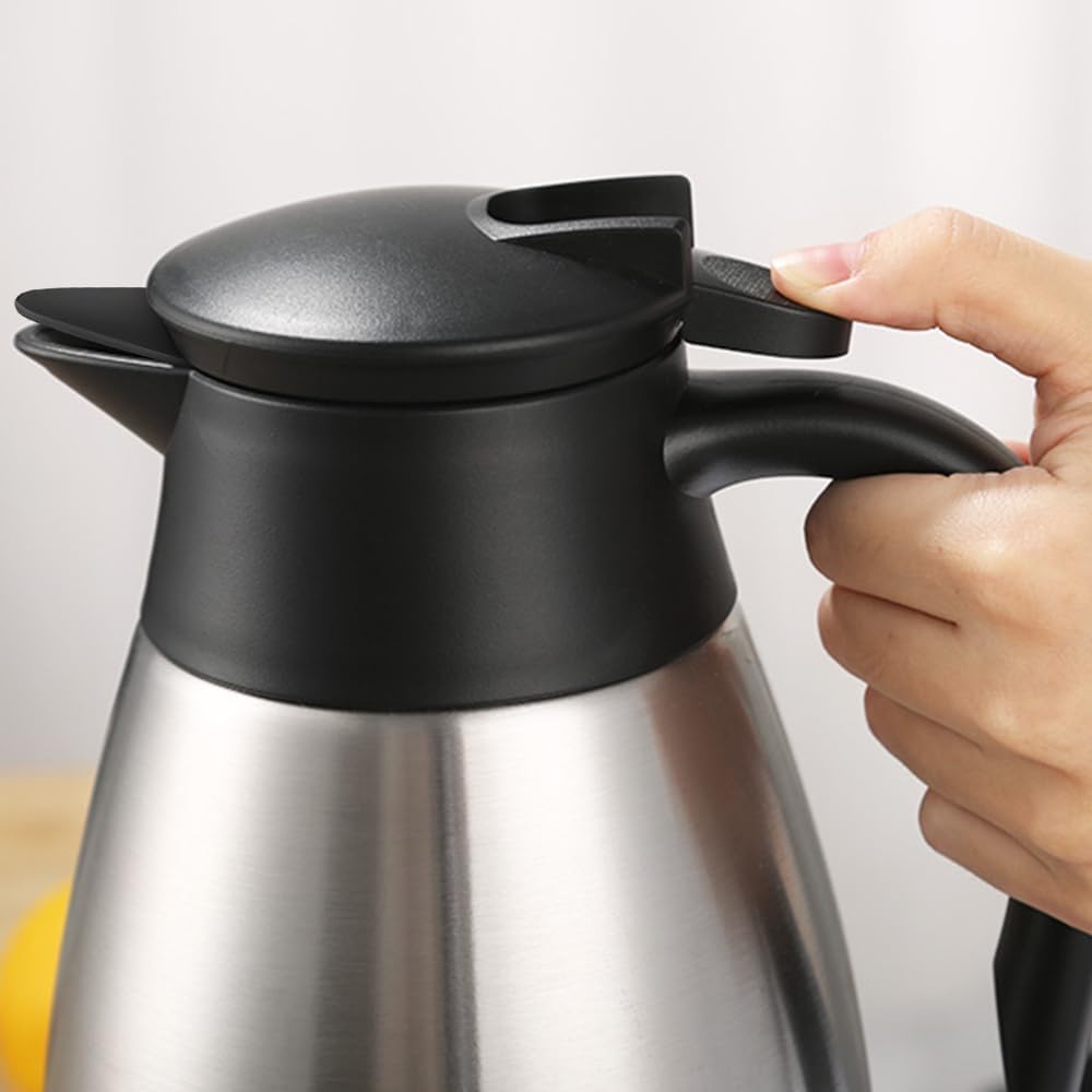 68oz Thermal Coffee Carafe, 2 Pack Airpot Insulated Coffee Urns Stainless Steel Vacuum Thermal Pot Dispenser for Coffee, Hot Water, Tea, Hot Beverage - Keep 12 Hours Hot, 24 Hours Cold (Silver,Silver)