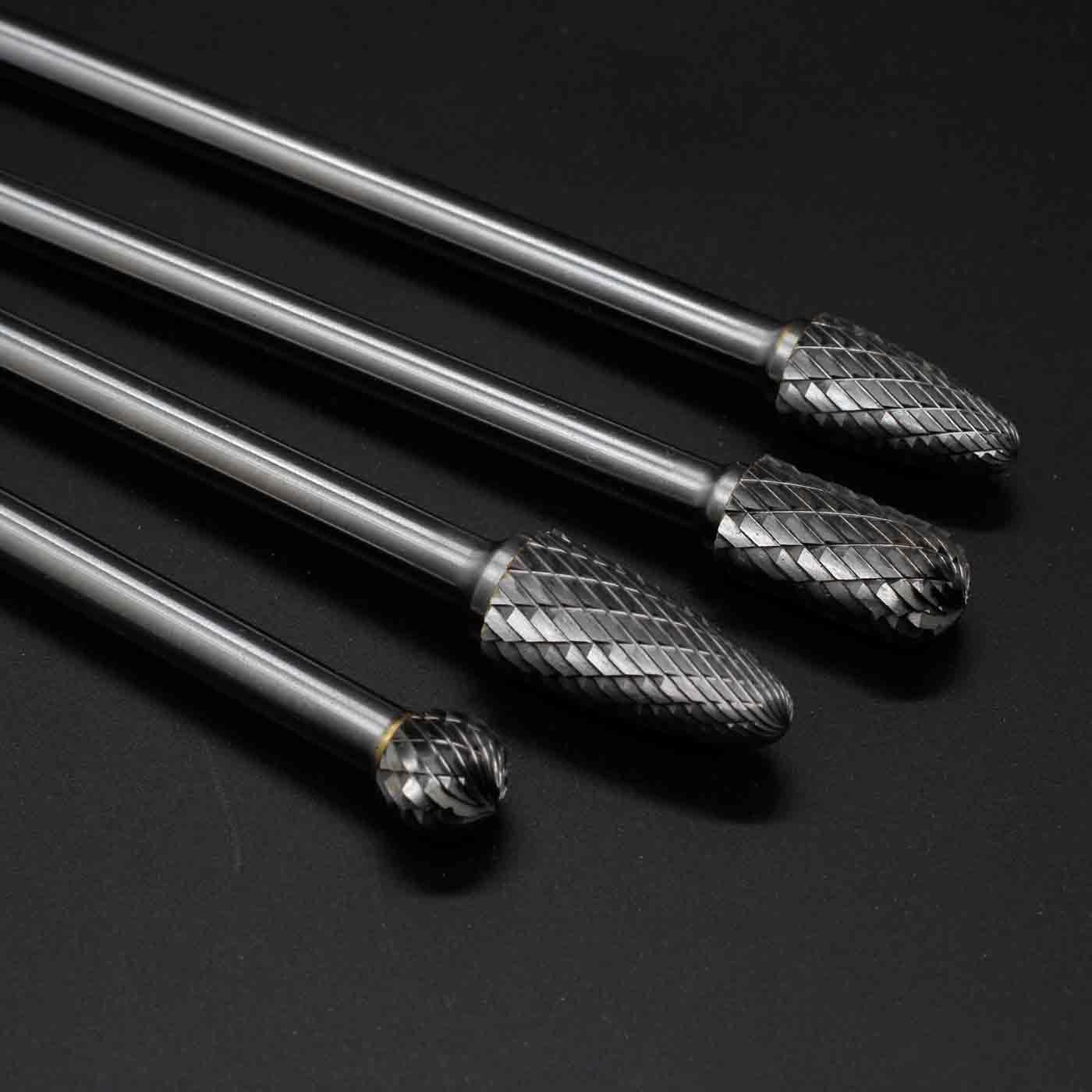 4pcs 6mm Shank Die Grinder Burr Set Rotary File Set Fits Rotary Tool 6-Inch Long Shank Tungsten Carbide Burr Set for Woodworking Drilling Carving Engraving