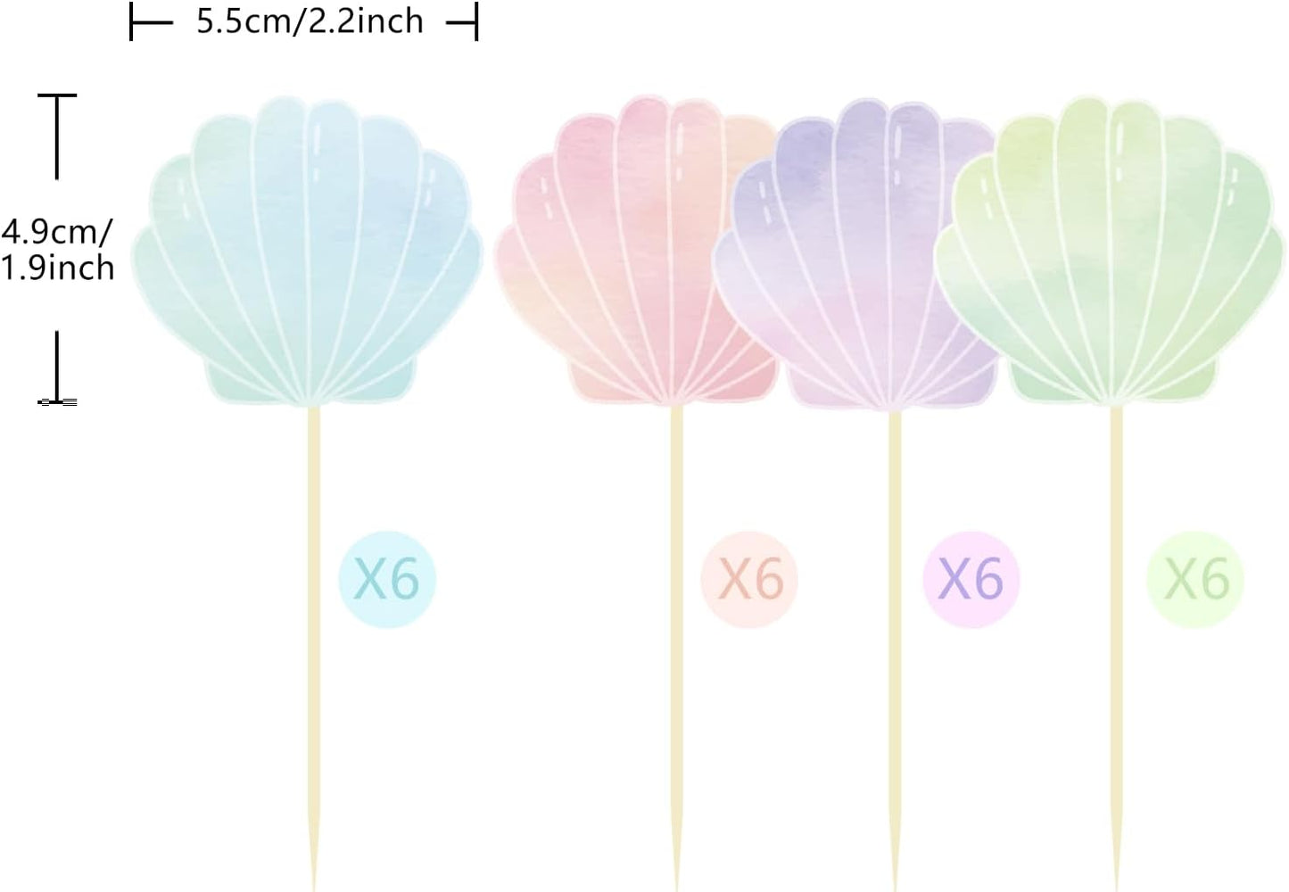 24 Pieces Seashell Cupcake Toppers Under the Sea Mermaid Cake Topper Decorations Picks for Mermaid theme Birthday Party Decoration Baby Shower Supplies (Seashell)