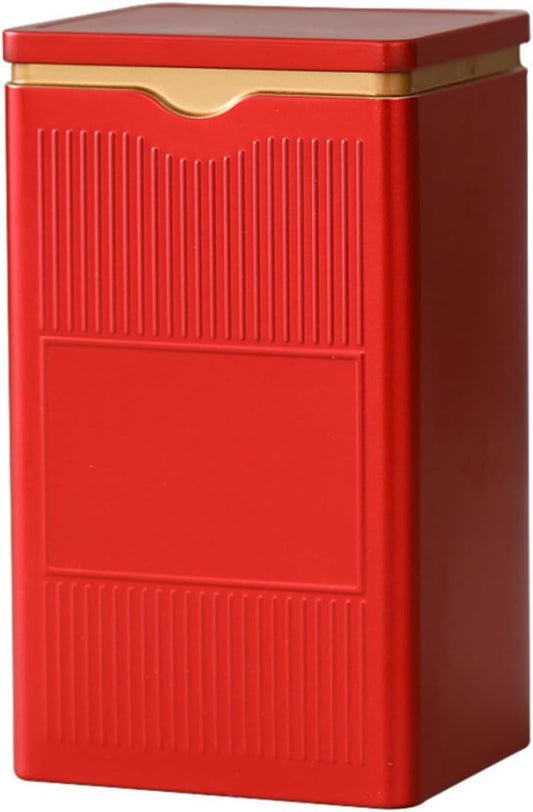 HAN SHENG Square Airtight Tea Tins - Red, Food Storage Containers for Loose Tea, Coffee, Spices (5.9"x3.4"x2.8")