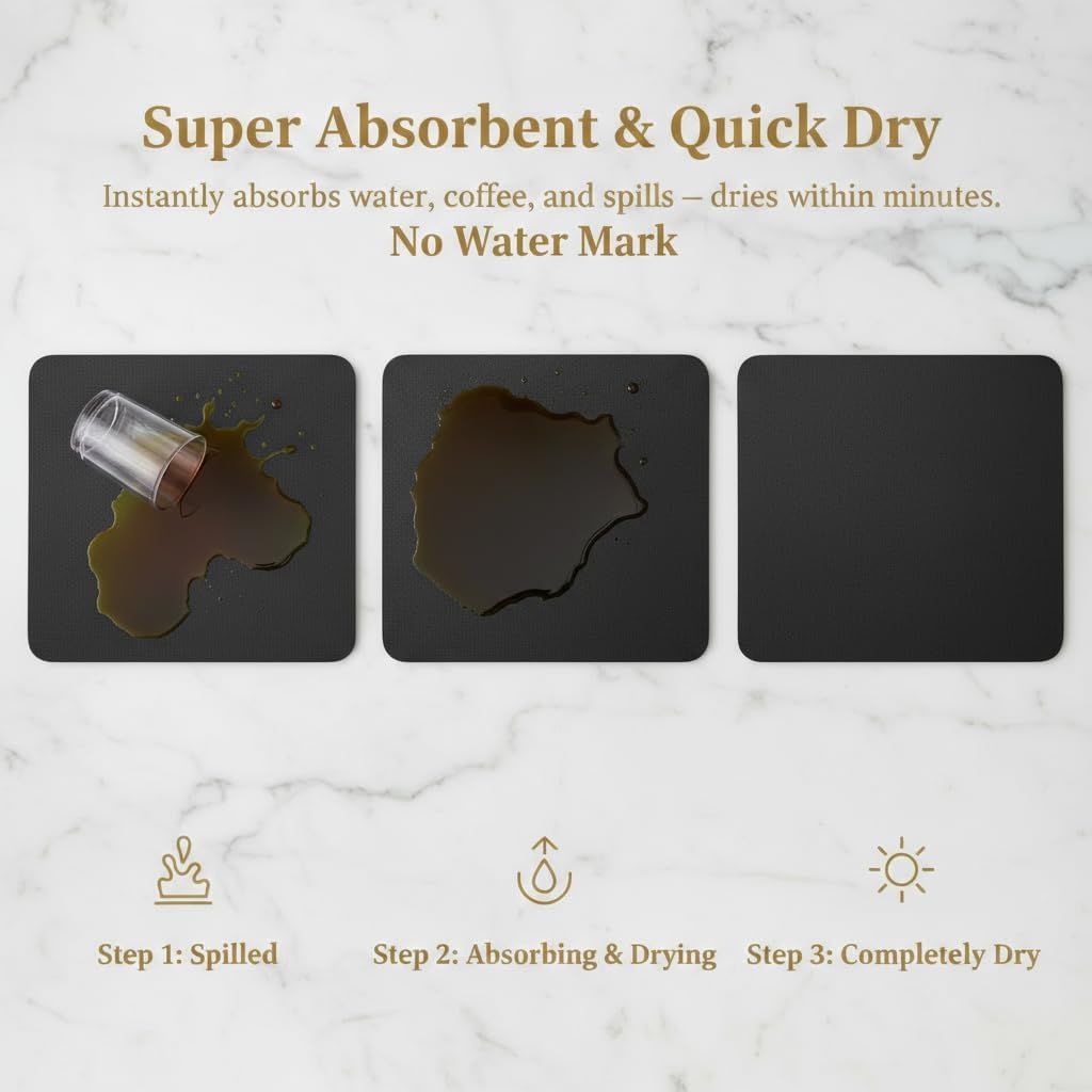 Dish Drying Mat Super Absorbent – 12" x 18" Coffee Mat for Countertops – Non-Slip Drying Mat for Kitchen Counter – Easy to Clean Water Absorbent Mat – Quick Dry Dish Drying Mats (Black)