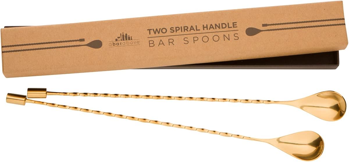 A Bar Above Bar Spoon Set, Spiral Handle, Stainless Steel Mixing Spoons for Cocktail Mixer Set, to Stir and Layer, Basic Professional or Home Bars Accessories (Gold, Spiral)