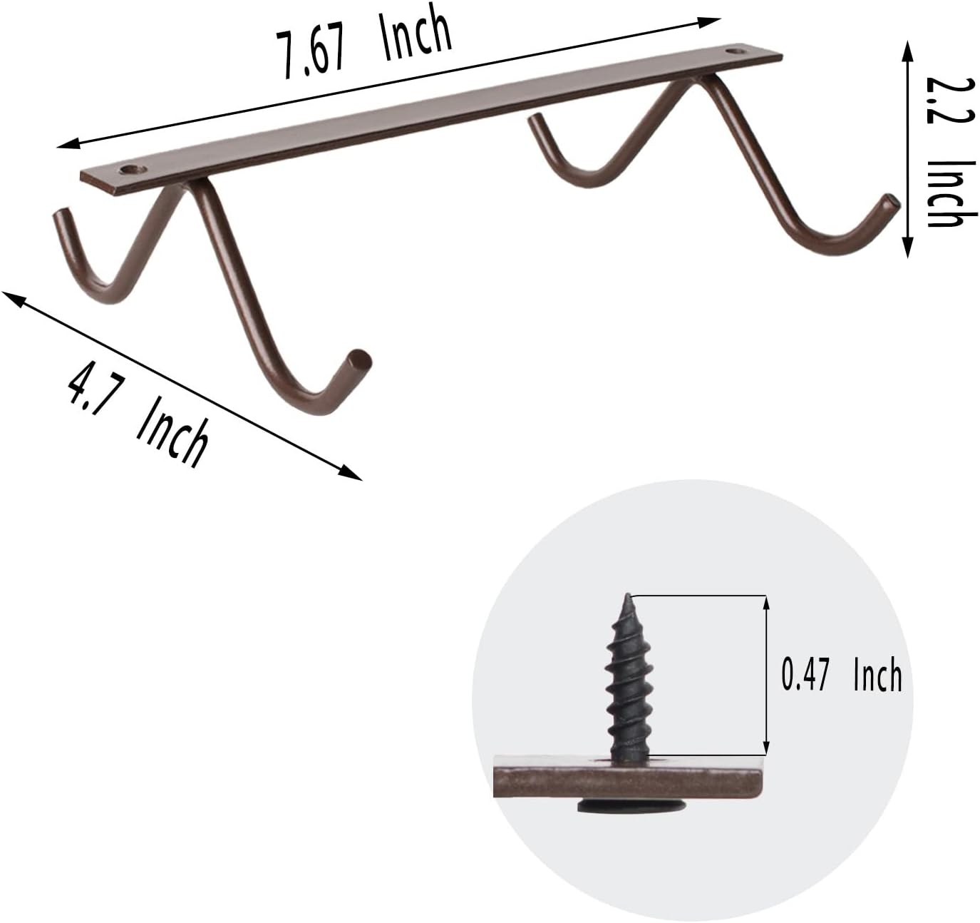 Cabinet Hook Mug Holder - Hanging Coffee Cup Rack for Kitchen, Under Cabinets Metal Hangers Organizer Shelf Storage Utensil (Brown)
