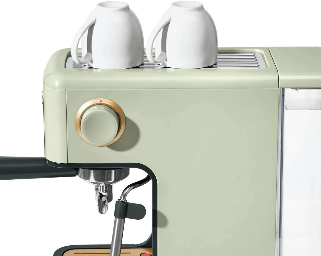 Beautiful Slim Espresso Maker by Drew Barrymore – 20‑Bar Pressure, Dual‑Spout 52 mm Portafilter, 50 oz Removable Tank, 2‑in‑1 Steam Wand & Touch Controls (Sage Green)